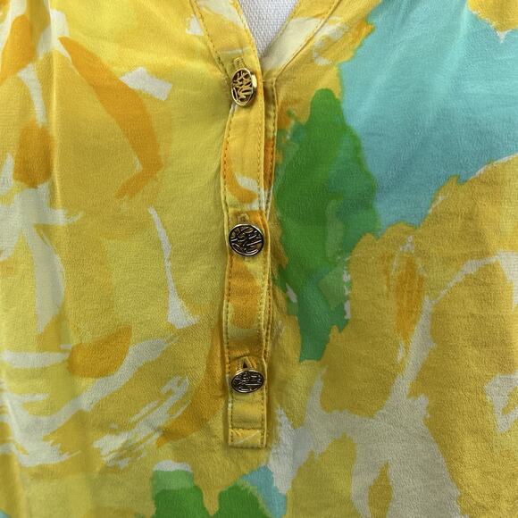 Lilly Pulitzer Sunglow Yellow Floral Silk Elsa Blouse Size M Medium - Picture 6 of 12